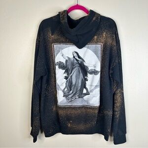 Upcycled Black Bleached Artistic Hoodie Queen of the Night Goth Fantasy Zip Up